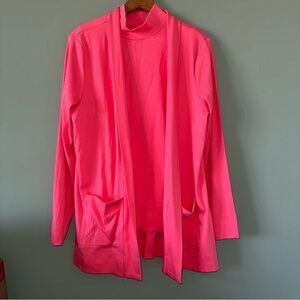 Isaac Mizrahi Live Cardigan Sweater Set Mock Neck Tank Two Pieces L Pink Coral